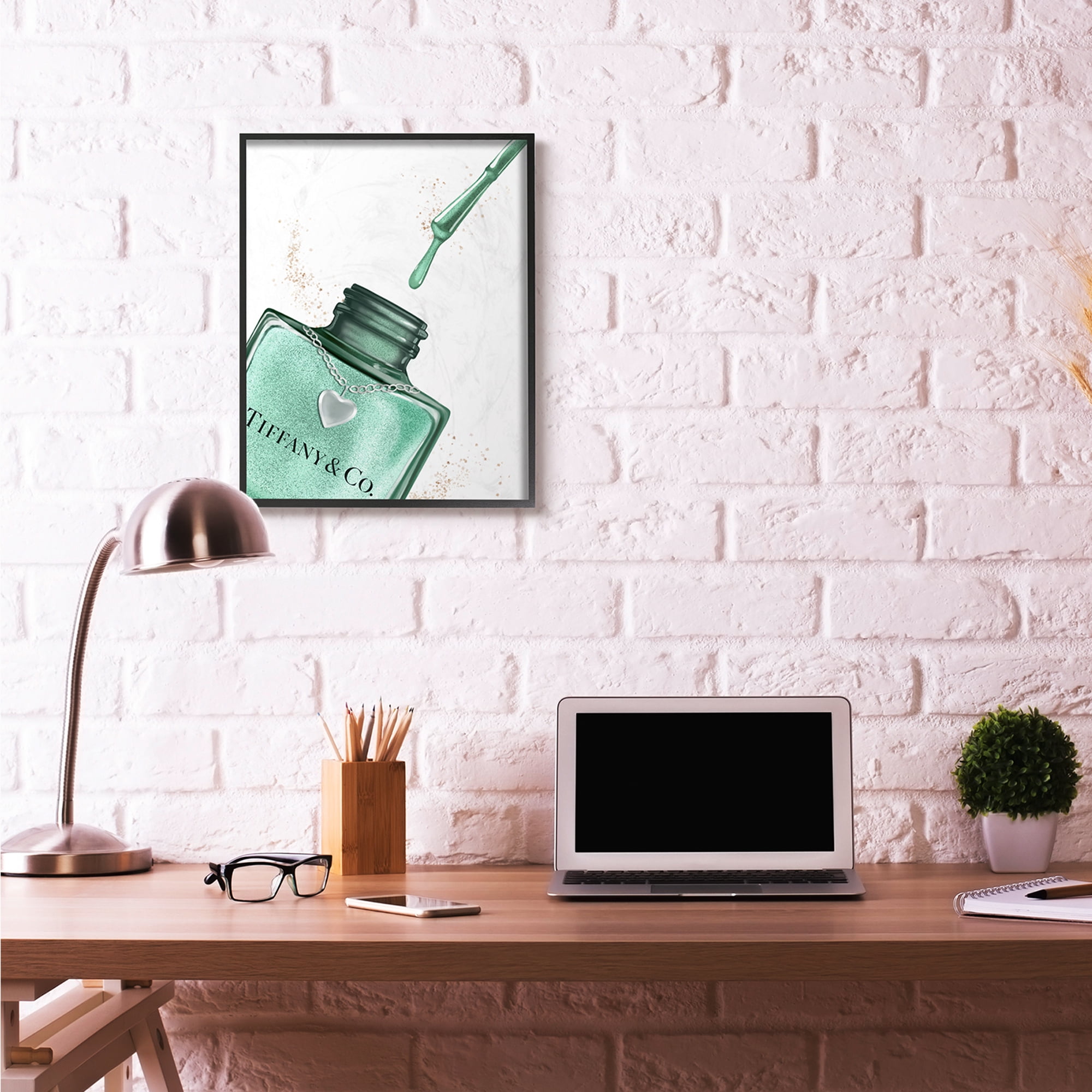Stupell Industries Makeup Nail Polish Brush Cyan Drip Fashion Design Framed Wall Art by Ziwei Li