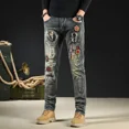 thumbnail image 4 of Pantalones vaqueros masculinos, pantalones vaqueros de motocicleta con bordado punk para hombres, ropa urbana Y2k lavada, ropa Kpop de los años 2000, alta calidad, verano, 4 of 4