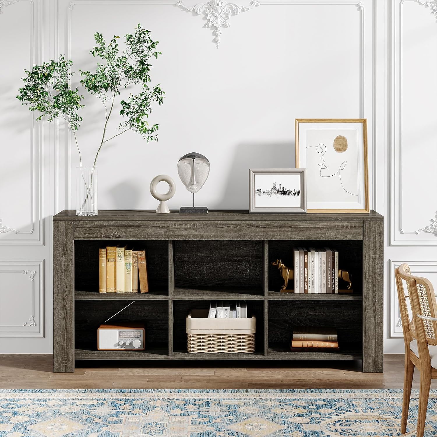 Tribesigns 6-Cube Horizontal Bookshelf – Industrial Low Wide Bookcase for Home Office or Living Room