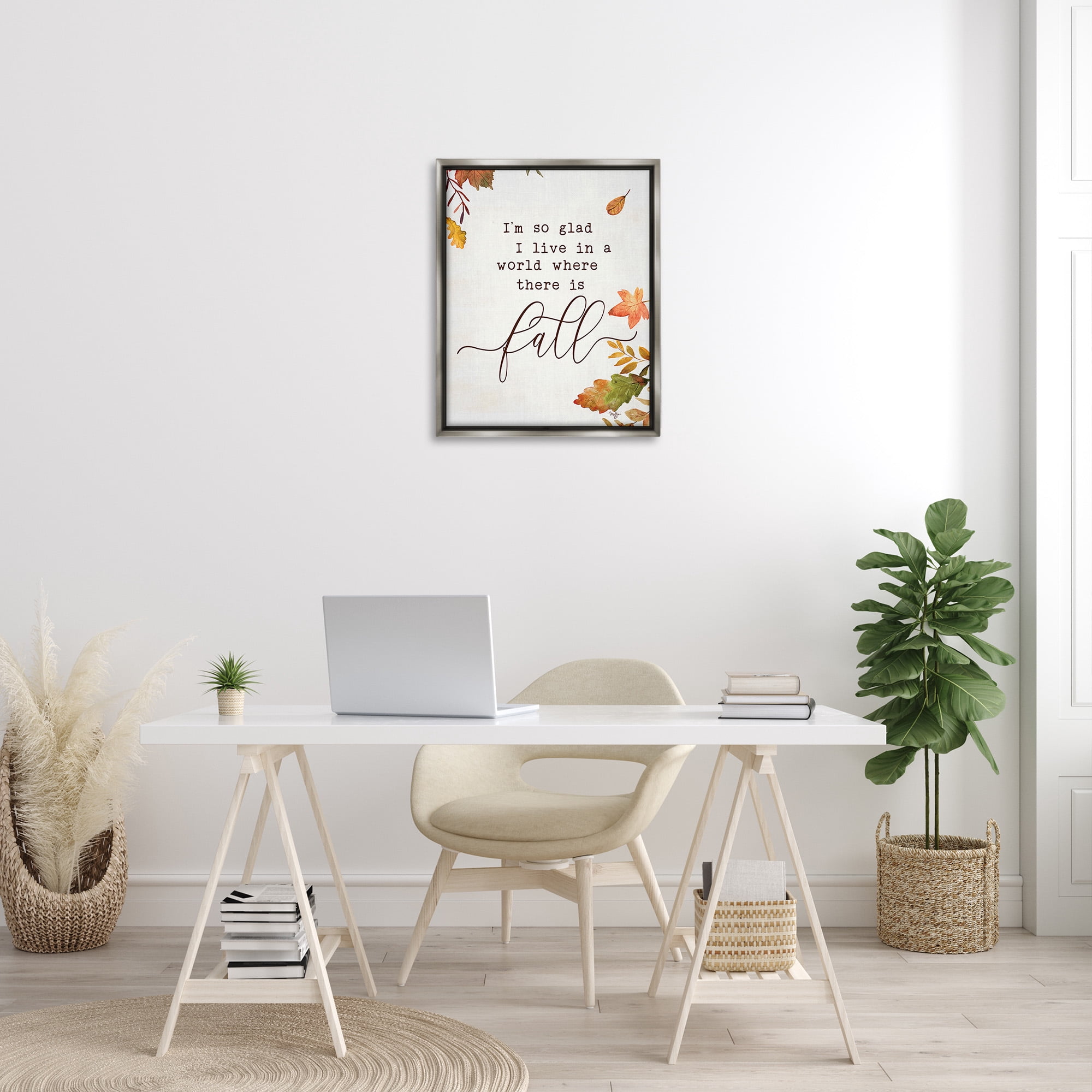 Stupell Industries A World With Fall Botanical & Floral Painting Gray Floater Framed Canvas Art Print Wall Art, 25 x 31