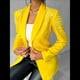 thumbnail image 4 of Blazer de Negocios para Mujer, Chaqueta de Traje de Larga con Abertura Frontal, Abrigo con Botones de Diamantes de Imitación, Ropa de Oficina Amarillo S, 4 of 8