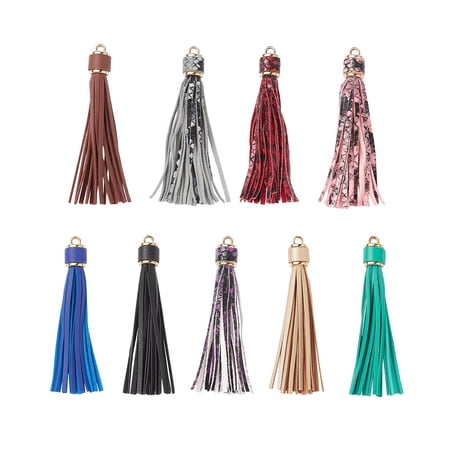 9Pcs 9 Colors Imitation Leather with Light Gold CCB Plastic Loops Tassel Big Pendants Decorations Python Pattern Mixed Color for DIY