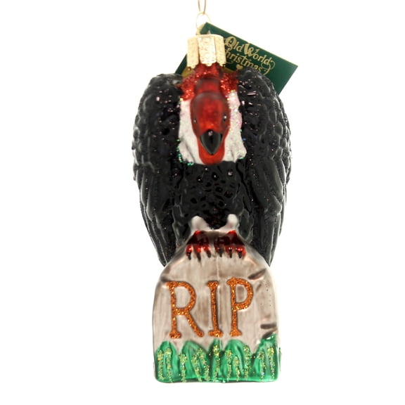 Old World Christmas 4.25In Halloween Vulture, Glass, Tombstone 26082