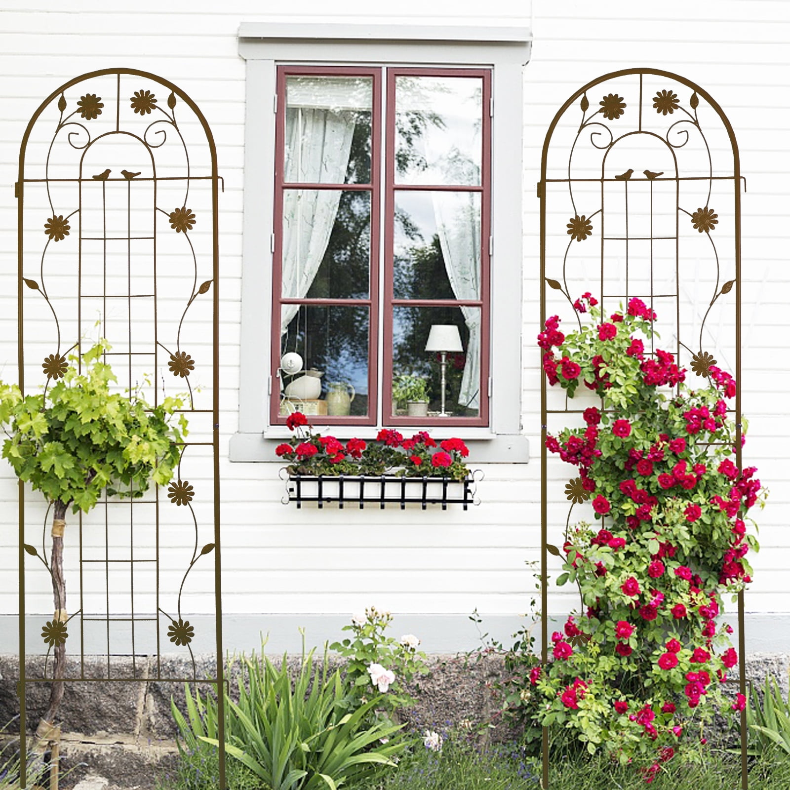 2 Pack Metal Garden Trellis 71" x 19.7" Rustproof Trellis for Climbing Plants Outdoor Flower Support Brown