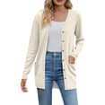 thumbnail image 2 of Long Sleeve Cardigan with Pockets, Women's Casual Duster, Open-Front Knit Beige L , Cardigan, 2 of 5