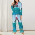 thumbnail image 3 of Junzan Lighthouse Sea Port Print Womens Pajama Sets,Long Sleeve Button Down For Women Pjs 2 Piece, 3 of 9