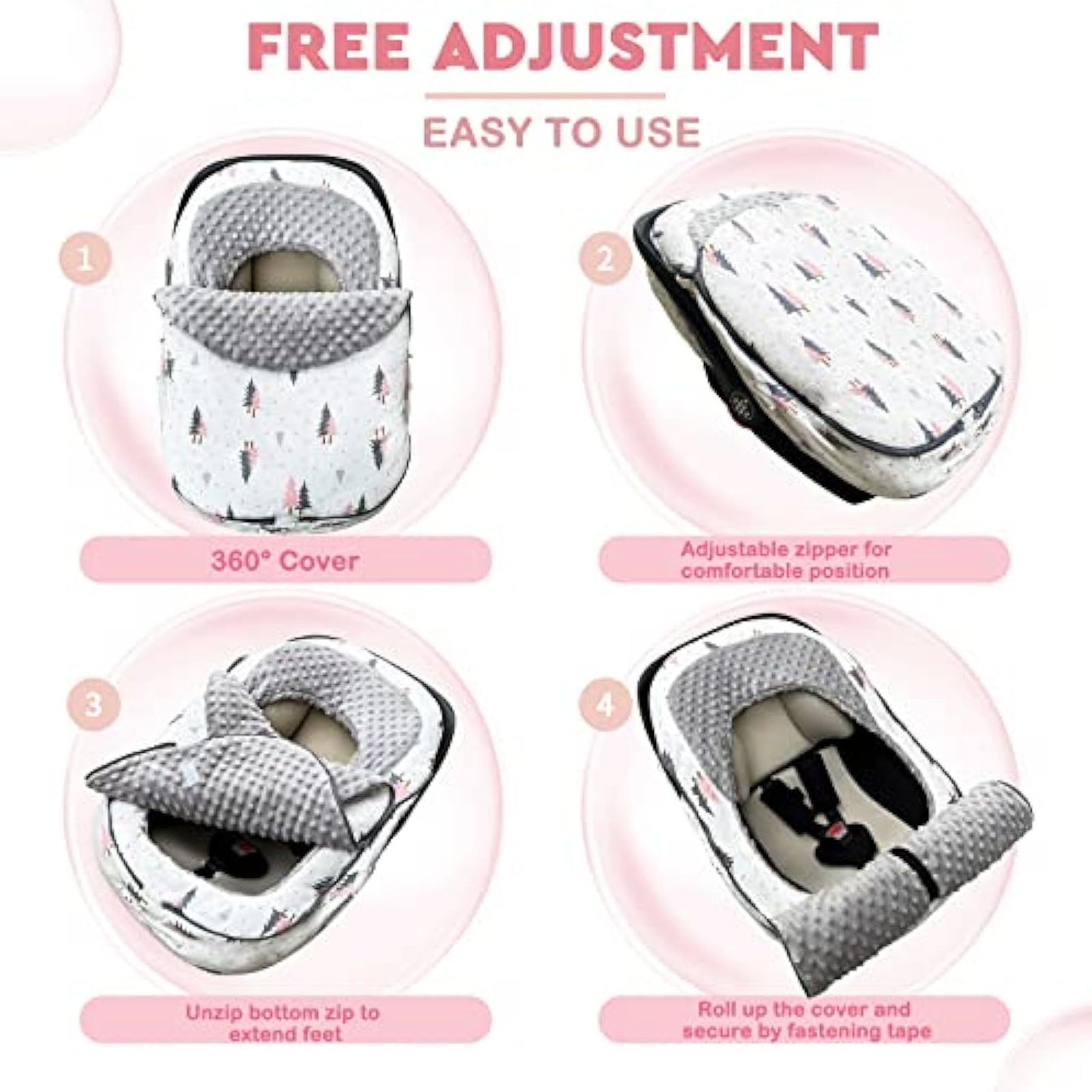 BIMZUC Winter Baby Car Seat Cover, Warm Windproof Waterproof Stroller Canopy, 360 Degree Protection, Tree Printed (13.78 in / 35 cm)