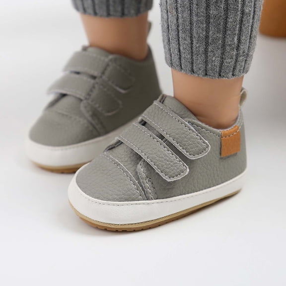 Lovskoo Unisex Baby First Walking Shoes 0-15 Months Infant Sneakers Boys Girls Shoes Non-Slip Rubber Sole High-Top Toddler Activewear Crib Shoes Newborn Loafers Flats Gray