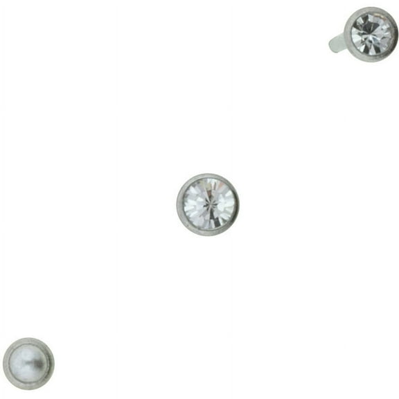 Hot Silver Men's Classic Pearl and Crystal, Surgical Steel 22G Nose Stud Trio, 3 Pieces