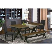 East West Furniture X677DR124-6 6-Pc Dinette Set- 4 Dining Chairs with Black Linen Fabric Seat and Stylish Chair Back - Rectangular Top & Wooden Cross Legs Wood Dining Table and Dining Room Bench...