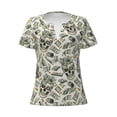 thumbnail image 3 of Naloa Skull with Cash Print T-Shirts Short Sleeve V Neck Tees for Women Fashion Tops Trendy Lightweight Soft Casual Summer Outfits Clothes, 3 of 5