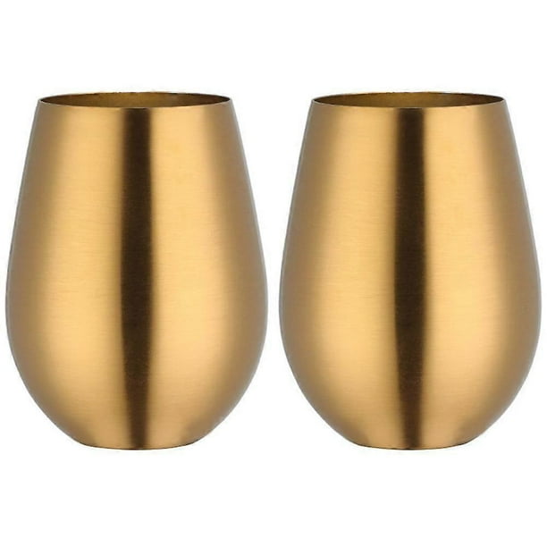 Father'S Day Gift Stainless Steel Stemless Wine Glass, Outdoor Portable Wine Glass For Pool - Gold