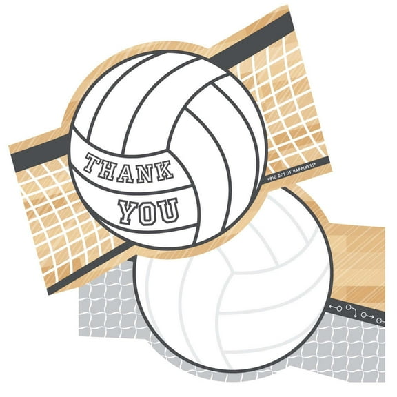 Big Dot of Happiness Bump, Set, Spike - Volleyball - Shaped Thank You Cards - Baby Shower or Birthday Party Thank You Cards with Envelopes - Set of 12