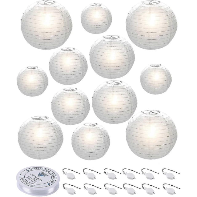 12 Pcs Paper Lanterns, 6" 8" 10" 12" Round Paper Lantern With Led Lantern Lights For Indoor And Outdoor Decoration
