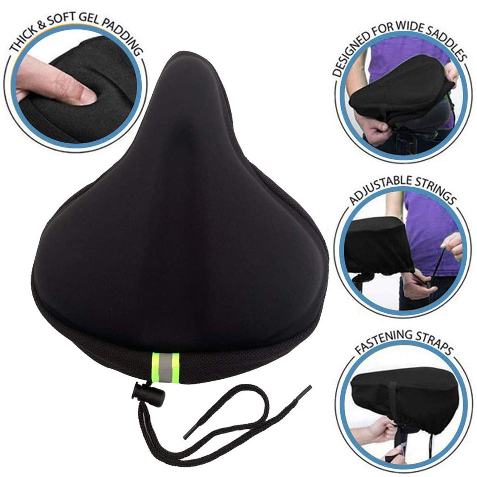 Geronmine Gel Bike Seat Cover Padded Bicycle Saddle Covers for Women & Men,  Most Comfortable Exercise Bike Seat Cushion Cover, Soft for Spin Indoor  Outdoor Cycling Class Mountain Stationary Bikes Black