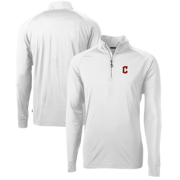 Men's Cutter & Buck  White Cleveland Guardians Adapt Eco Knit Stretch Recycled Quarter-Zip Pullover Top
