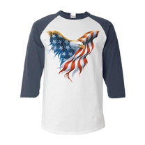 MmF - Mens Raglan Sleeve Baseball T-Shirts, up to Size 3XL - American Flag 4th of July