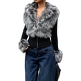 thumbnail image 3 of UDAUDU Women's Faux Fur Jacket Collared Zip Up Jacket 2026 Fall Fashion Clothes Long Sleeve Slim Fit Winter Going Out Coats L, 3 of 6