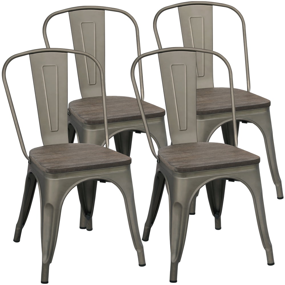 yaheetech set of 4 metal dining chair with wooden seat stackable side  chairs for bistros indooroutdoor  walmart