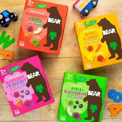 BEAR Paws Fruit Shapes Strawberry & Apple 2+ years Multipack 5 x 20g, British Import (Pack of 3)