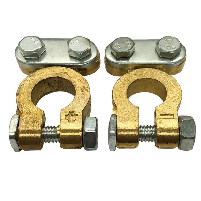 Brass Battery Terminal Connector Clamps, Ampper Top Post Battery Terminals Set for Marine Car Boat RV Vehicles (1 Pair)
