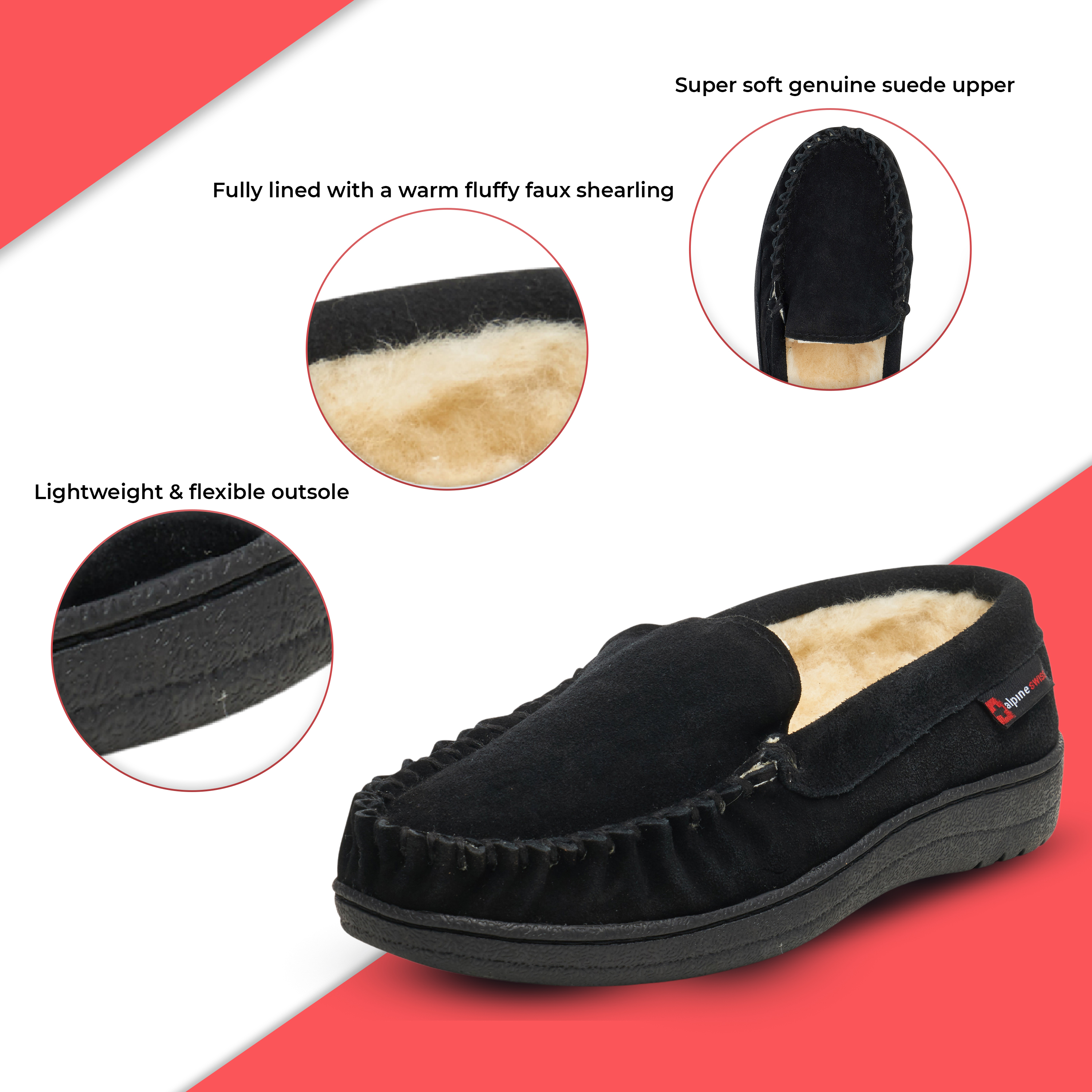 Alpine Swiss Yukon Mens Suede Shearling Moccasin Slippers Moc Toe Slip On Shoes - image 3 of 7