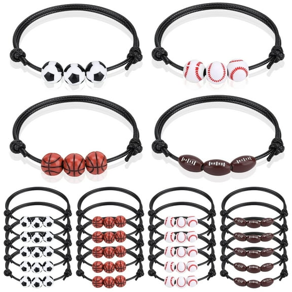 20 Pcs 4 Type Sport Theme Charm Bracelets,Soccer Basketball Football Baseball Volleyball Bracelet Adjustable Sport Beads Ball Bracelet with Charm for Teens Students Adults Outdoor Gift