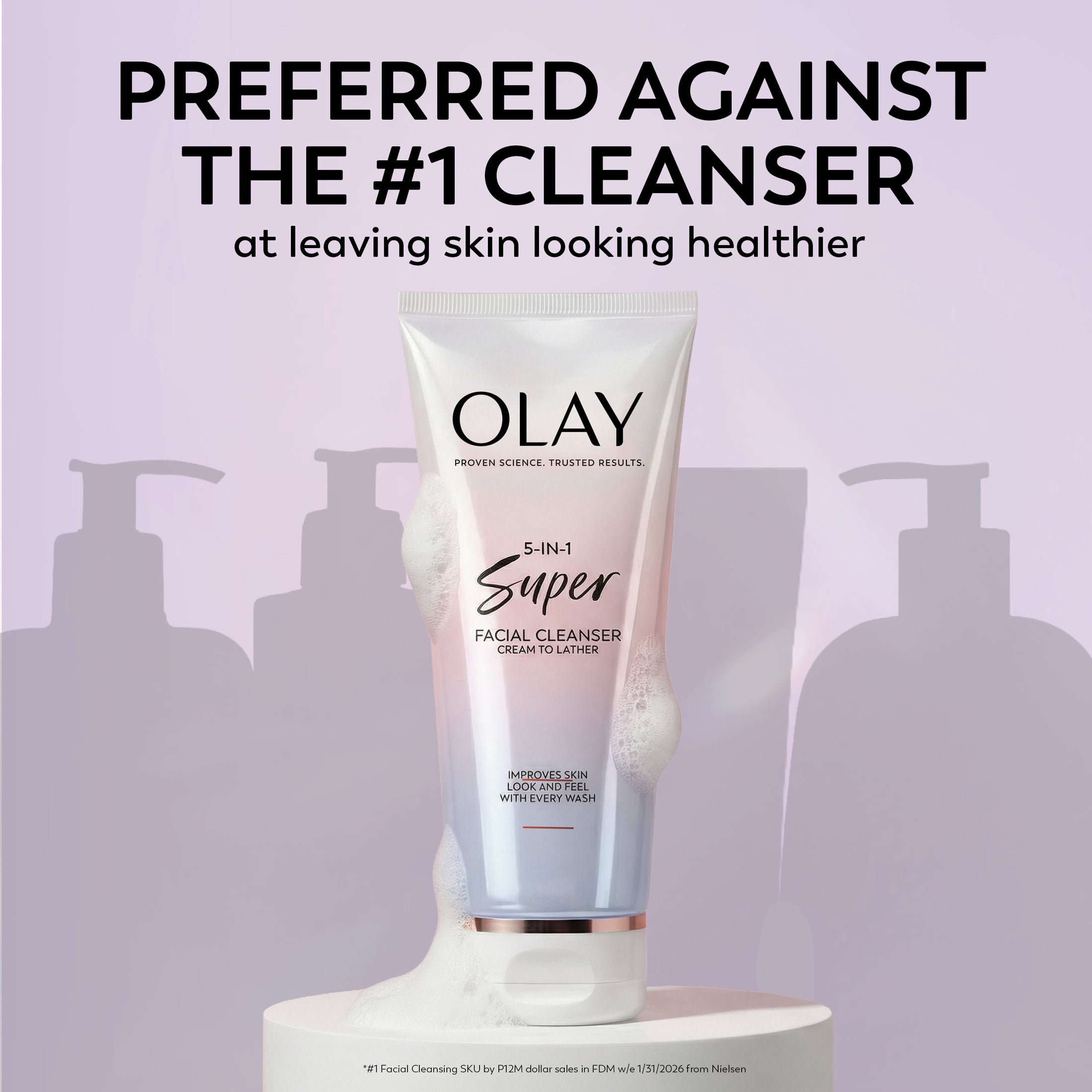 Olay Super Facial Cleanser - Advanced Deep Clean & Hydrating Formula for All Skin Types, Gently Removes Impurities & Makeup, Enhances Moisture Balance, Promotes Radiant & Smooth Skin, 4.5oz