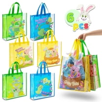 Joyfy 6 Pcs Easter Bags, Easter Gift Bags for Kids, 13" x 13" Large Reusable Goodie Tote Treat Bags with Handles for Easter Egg Hunt, Easter Party Favors Supplies