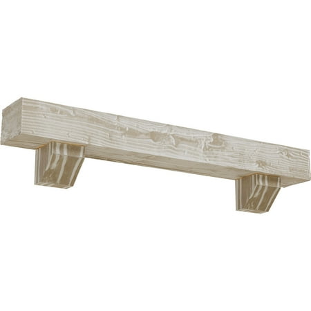 

Ekena Millwork 4 H x 6 D x 60 W Sandblasted Faux Wood Fireplace Mantel Kit w/ Ashford Corbels White Washed