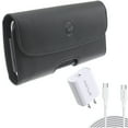 thumbnail image 1 of Fast Type-C 18W PD Home Charger w Leather Case Belt Clip for Samsung Galaxy A73 5G,A13 5G,A03s Phones - 10ft Long Cable Quick Power Adapter, Holster Cover Pouch Loops, 1 of 12