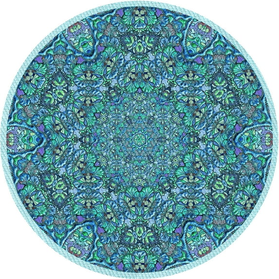 Ahgly Company Indoor Round Patterned Greenish Blue Green Area Rugs, 7' Round