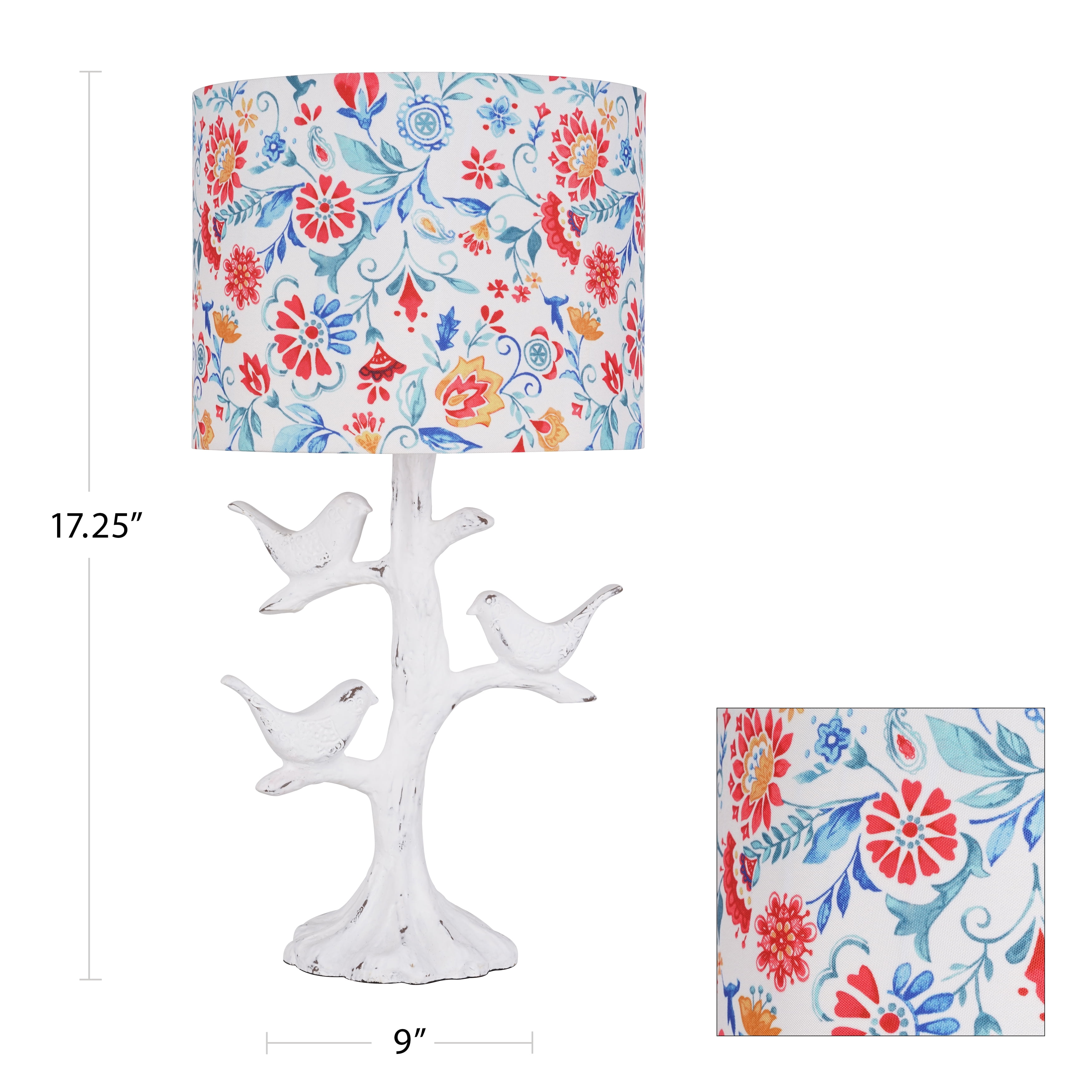 The Pioneer Woman Mazie Birds Table Lamp with Linen Shade, White