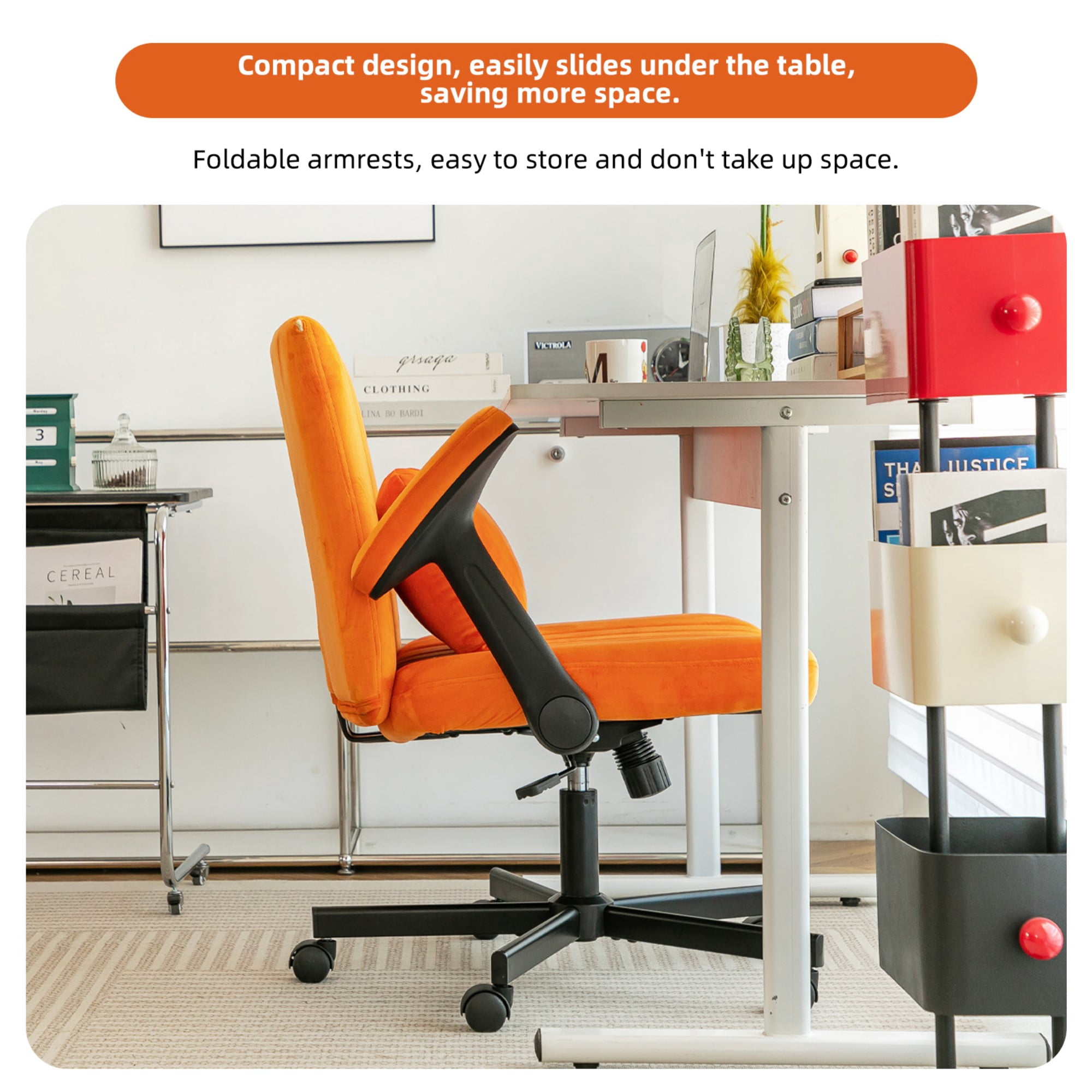 Leumius Velvet Office Chair Criss Cross Legged Chair with Wheels,Reading Chair Vanity Task Desk Chair for Home Office,Blue