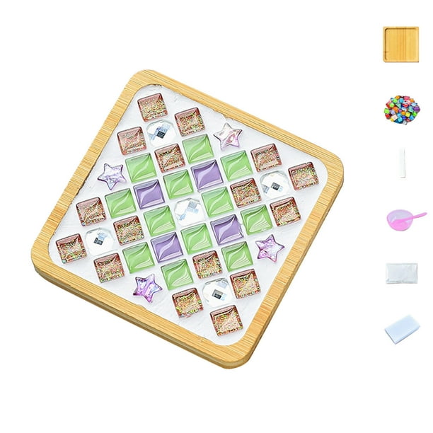 Pisexur Batería de cocina Juego de mosaicos de manualidades, posavasos de madera, mosaicos de colores variados, paquete de manualidades de 6 ml para la cocina del hogar