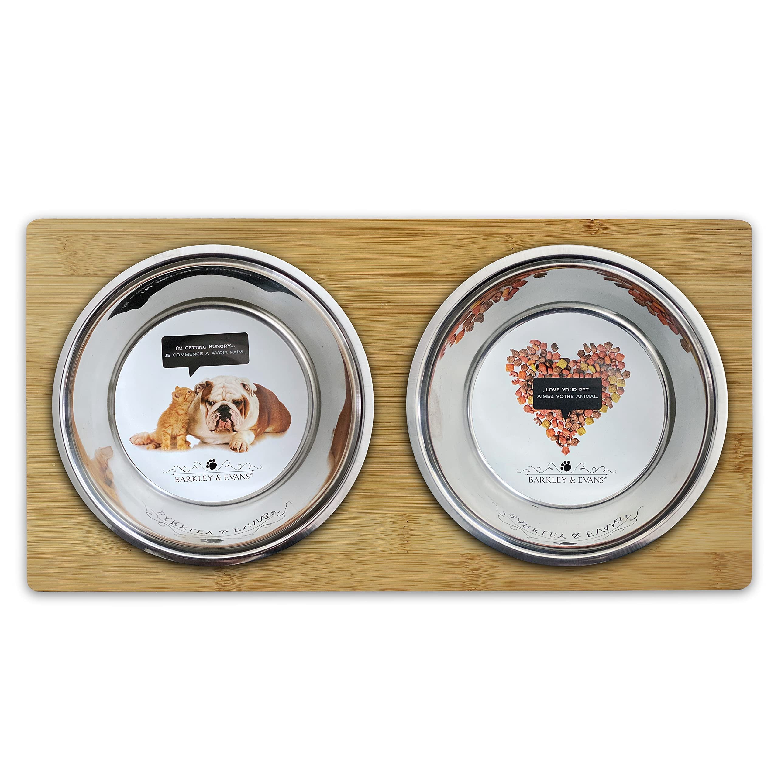 Barkley & Evans Elevated Double Pet Feeder, Removable Stainless Steel Bowls on Metal Stand, Raised Feeding Station for Pets, Dogs & Cats, Wet or Dry Food and Water - 1 Quart Bowls 32 fl. oz