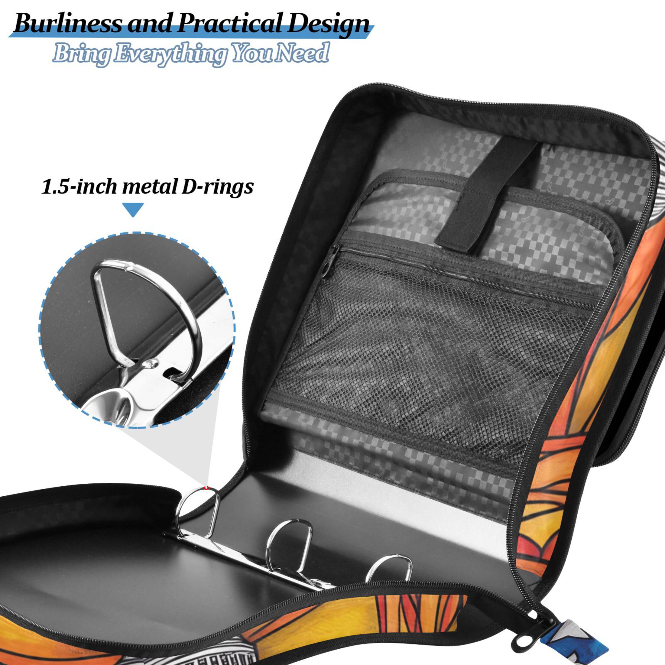 3 Ring Zipper Binder with Shoulder Strap Waterproof Trapper Keeper 2 Inch D-Ring 500 Sheets Capacity American Flag and White House