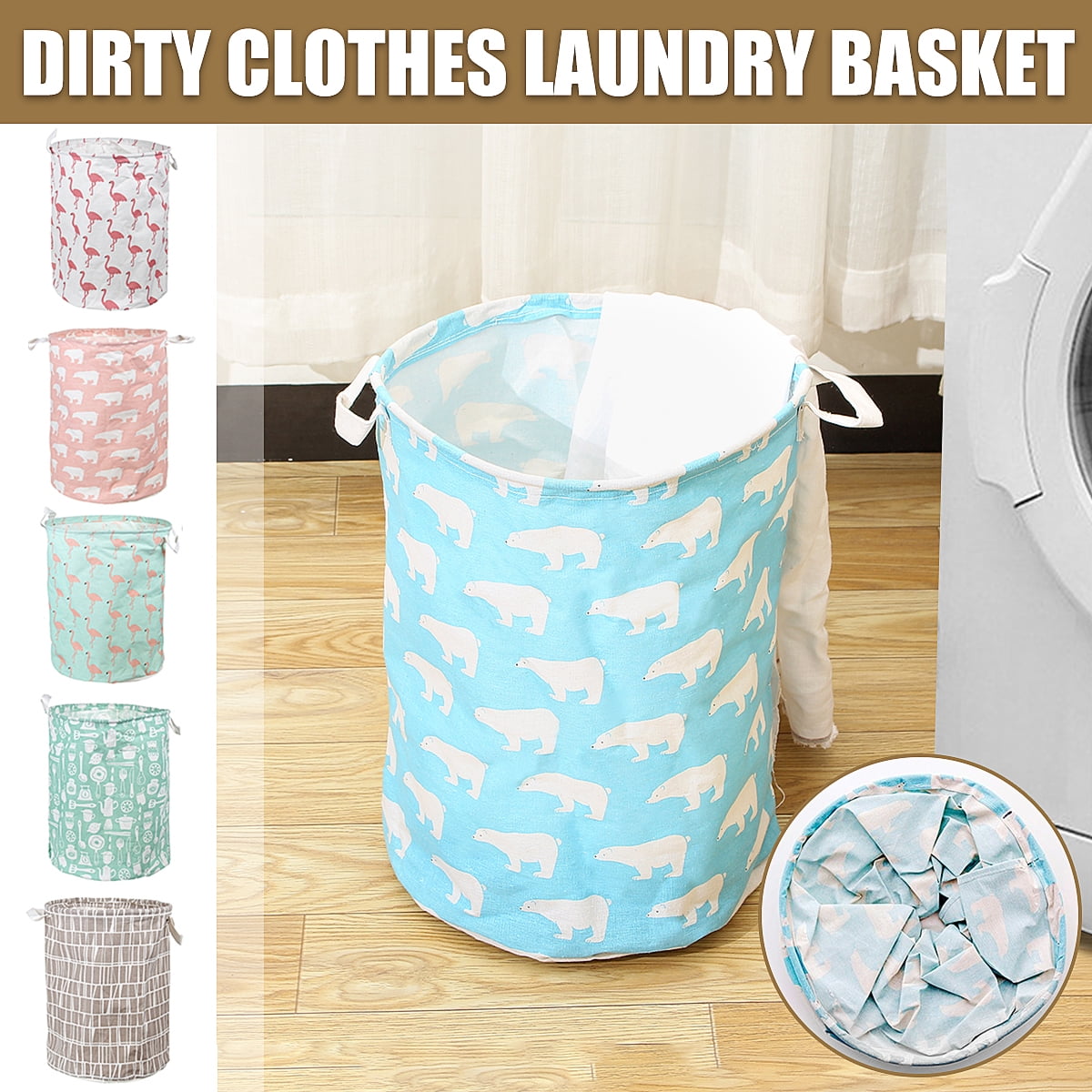Foldable Laundry Washing Basket Fabric Bag Hamper Dirty Clothes Toys Storage Bin 