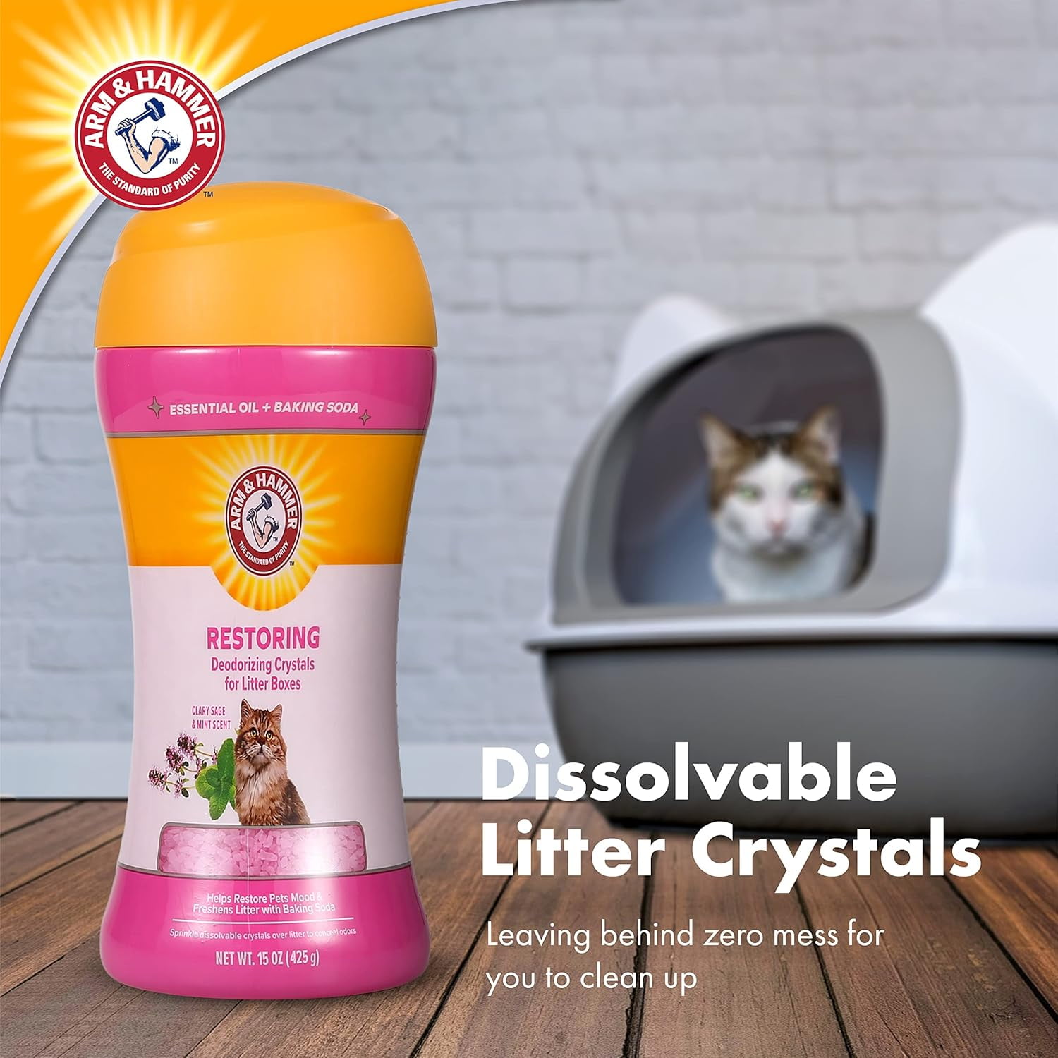 (3 pack) Arm & Hammer Deodorizing Cat Litter Crystals for Litter Boxes, Clary Sage & Mint Scent 15 oz.
