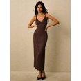 thumbnail image 5 of Poéselle Womens Knit Maxi Dress V-Neck Open Back Brown Summer, 5 of 7