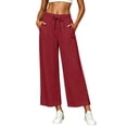thumbnail image 2 of Hurxie Women's High Waist Pants Loose Cropped Palazzo Pants Casual Summer Beach Trouser Watermelon Red,M, 2 of 8
