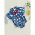 thumbnail image 3 of hirigin Baby Boy Romper, Short Sleeve Turn-down Collar Fish Print Summer Bodysuit with Bow Tie, 3 of 8