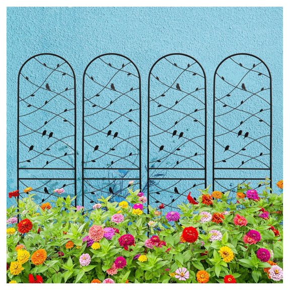 4 Pack Metal Garden Trellis 86.7" x 19.7" Rustproof Trellis for Climbing Plants Outdoor Flower Support Deco Black