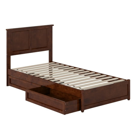 Felicity Twin XL Wood Platform Bed with Panel Footboard & Drawers in Walnut