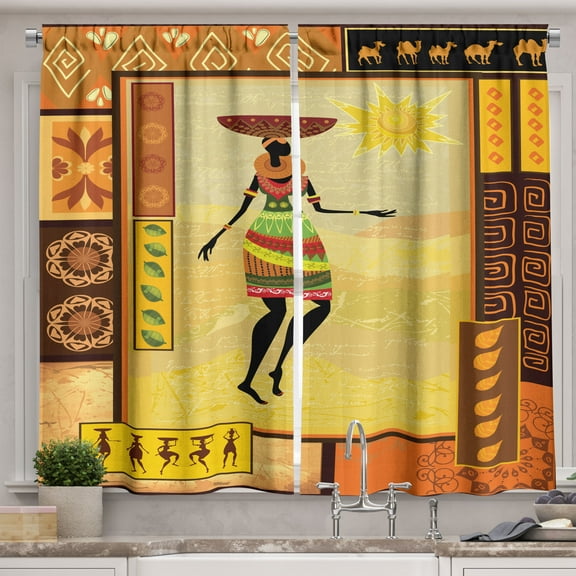 Ambesonne Afro Kitchen Curtains, Folkloric, 55"x36", Multicolor