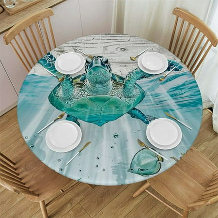 

Palnkart Turtle Sea Life Ocean Round Table Cover Stain Resistant Washable Indoor Outdoor Tablecloth Kitchen Dining Wedding Parties Outdoor Fitted 100% Polyester Fiber 31-35