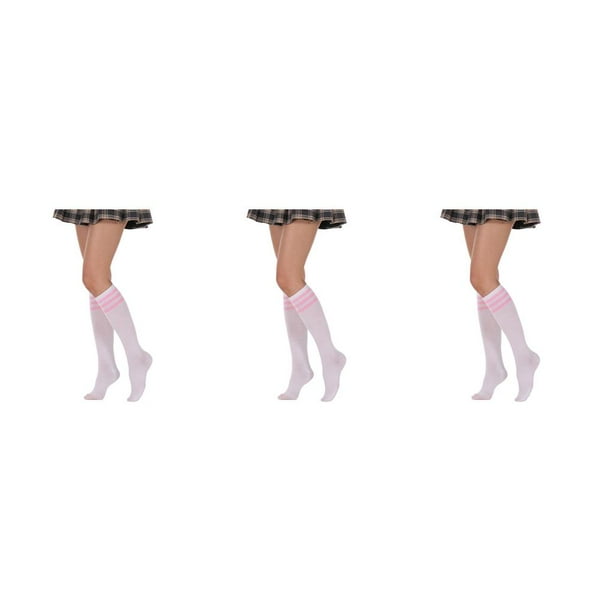 Calcetines hasta el muslo Qarigey Rayas Rosa Blanca Type1 NO1