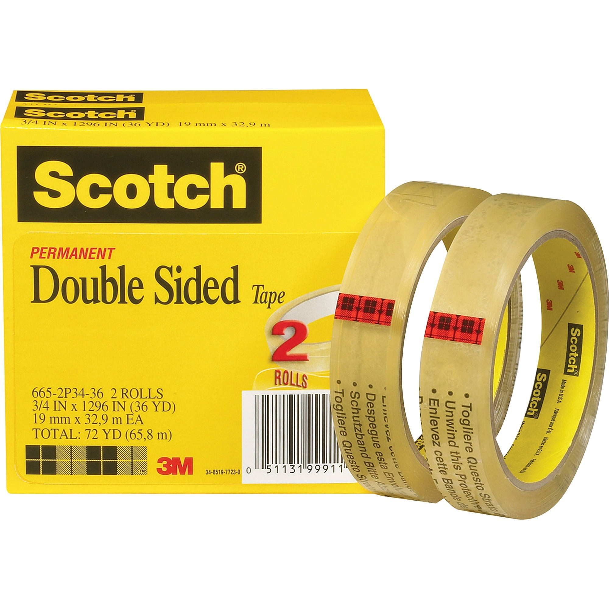 of 1/2" Double-Sided Clear Tape Adhesive 10 Yards 2 Rolls 30ft. transparent 