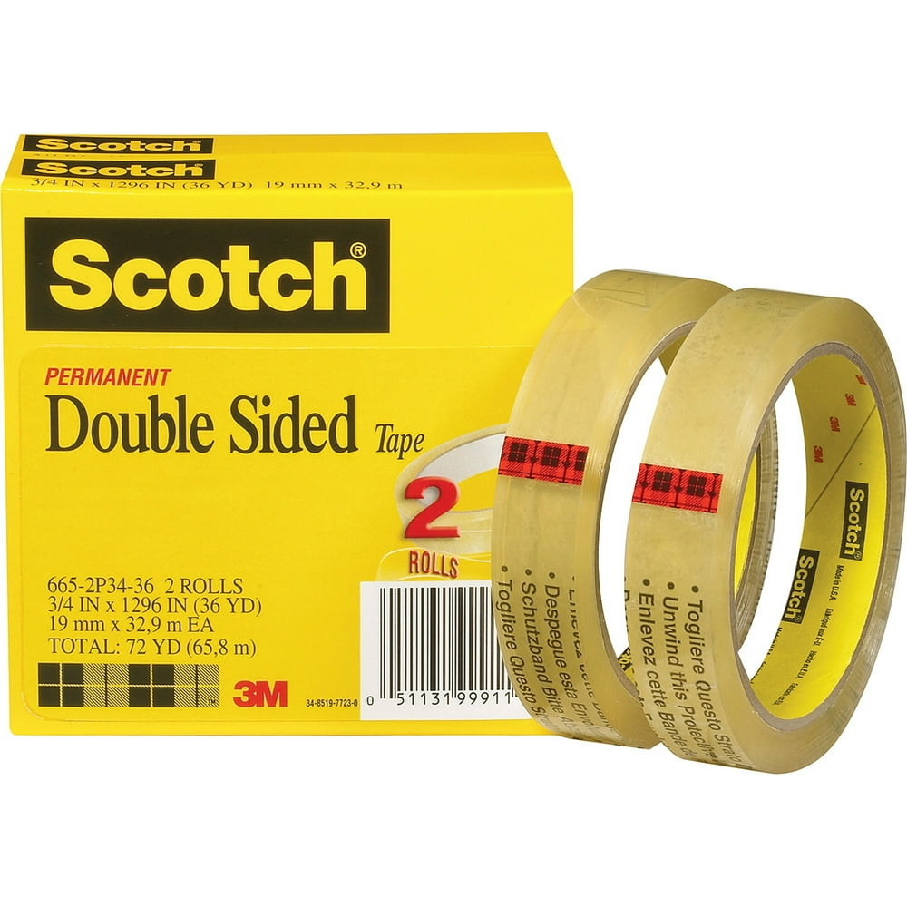 Scotch Permanent DoubleSided Tape 3/4"W, Clear, 2 / Pack (Quantity