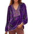 thumbnail image 4 of Womens V Neck Floral Print Velvet Shirt Casual Long Sleeve Top Blouse Oversized Boho Embroidered Tunic Shirts Purple XXL, 4 of 4